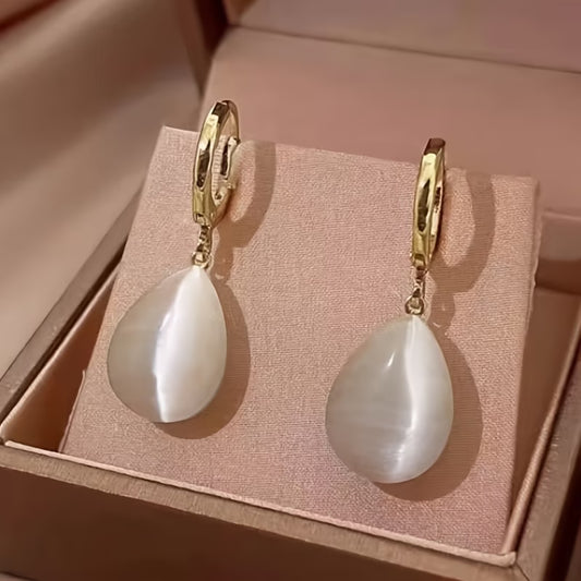 Elegant Double-Sided Water Drop Cat’s Eye Stone Earrings