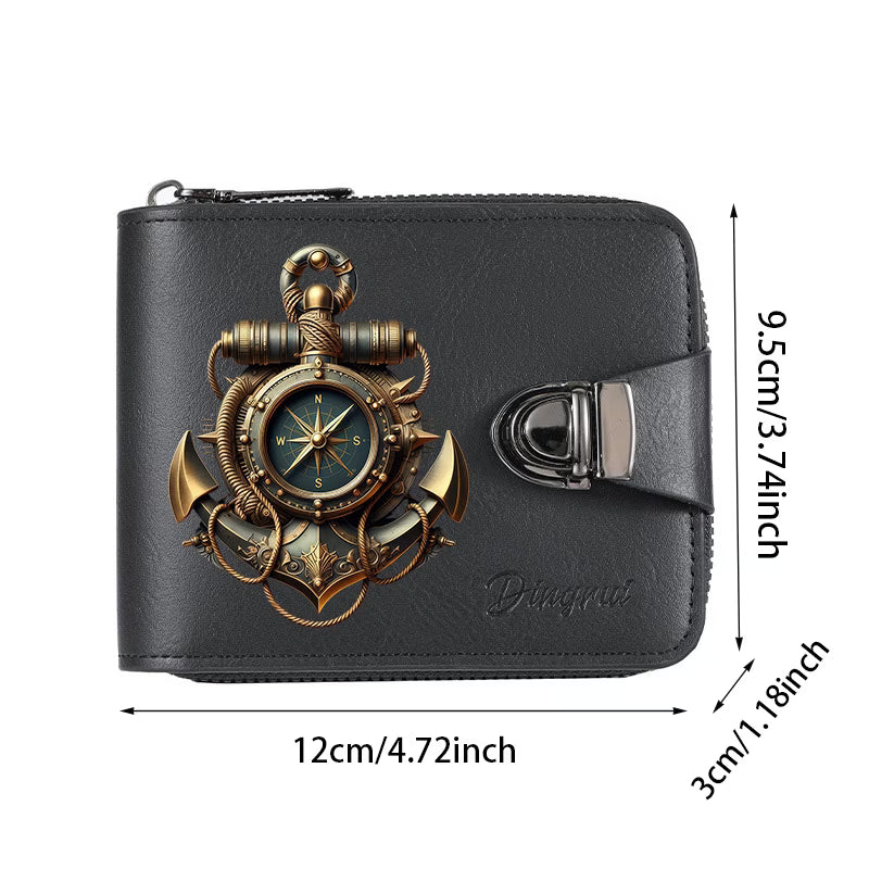 Men’s Retro Anchor Compass Print Wallet – Multi-Card Slots