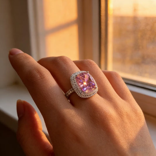 Exquisite Grace Pink Zirconia Engagement Ring