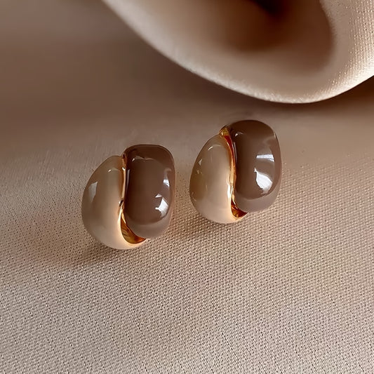 Vintage Geometric Color-Block Enamel Drop Earrings