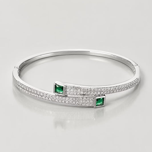 Elegant Emerald Zirconia Silver-Plated Bracelet