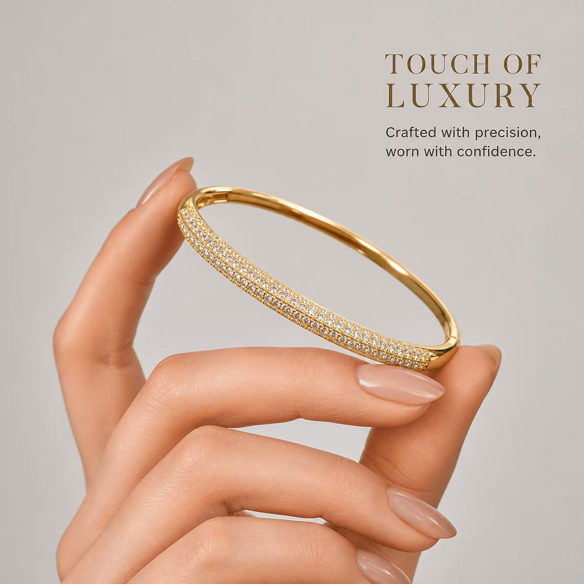 Luxury Full-Pave Golden Zirconia Bangle Bracelet