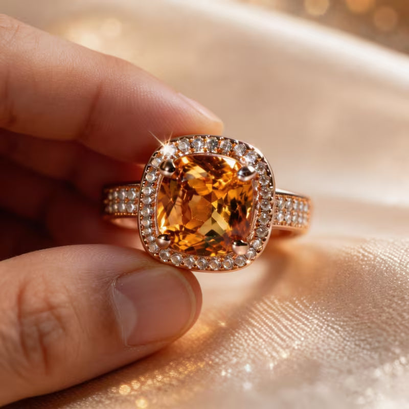 Double Row Square Halo Statement Ring