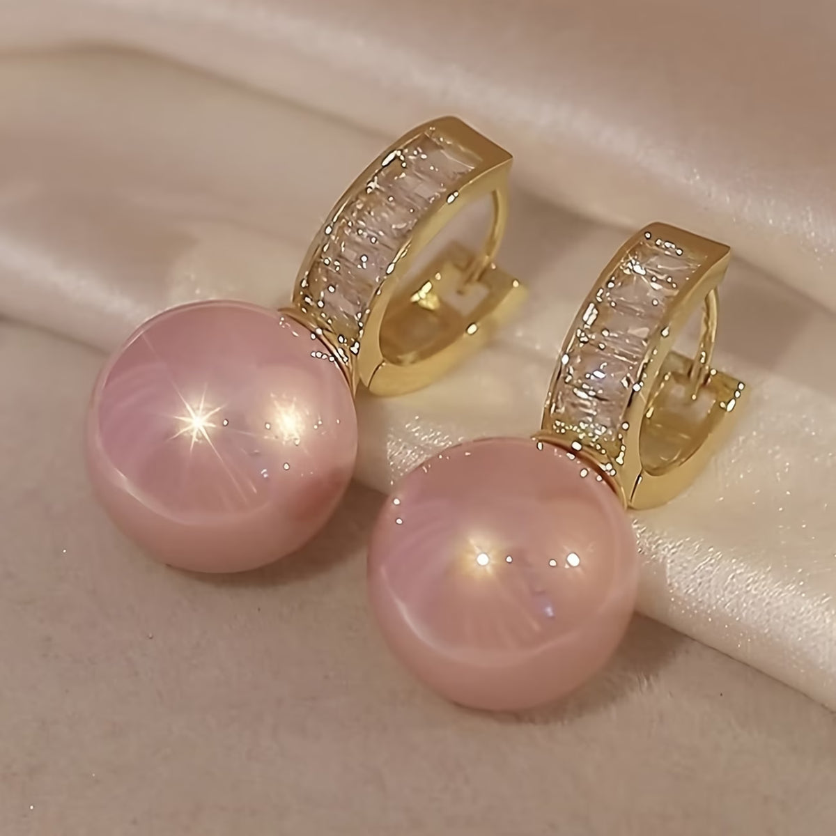 Elegant Hoop Earrings with Pink Imitation Pearl