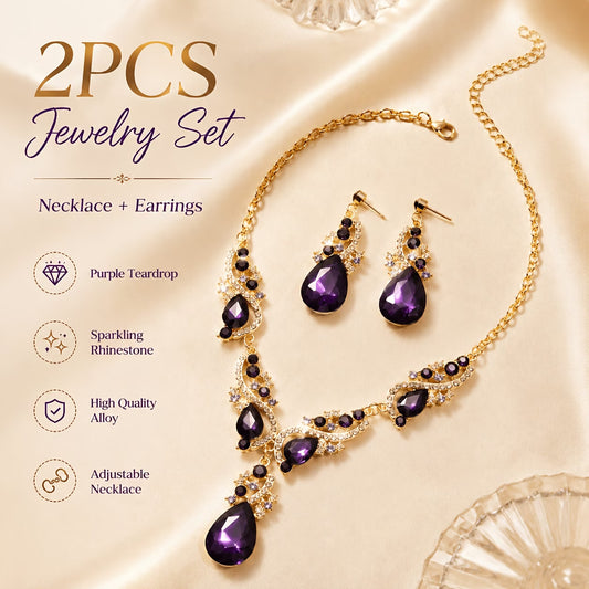 Imperial Purple Teardrop Rhinestone Jewelry Set