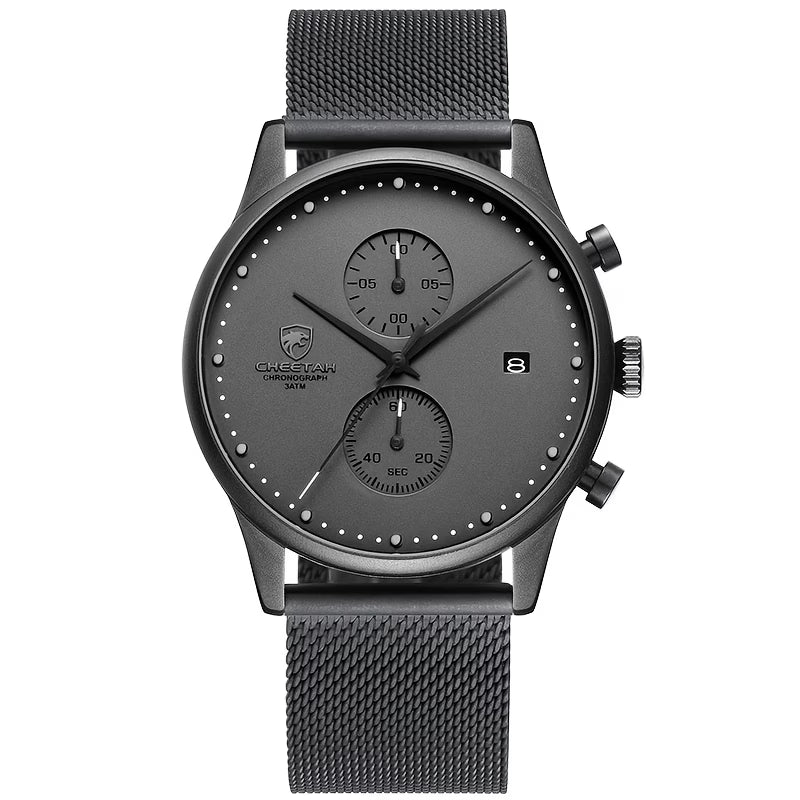 CHEETAH Men’s Quartz Chronograph Stainless Steel Mesh Strap Watch