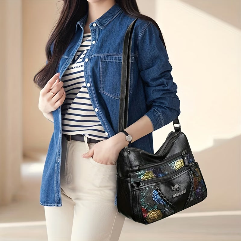 Women’s Vintage Floral Large-Capacity Crossbody Shoulder Bag