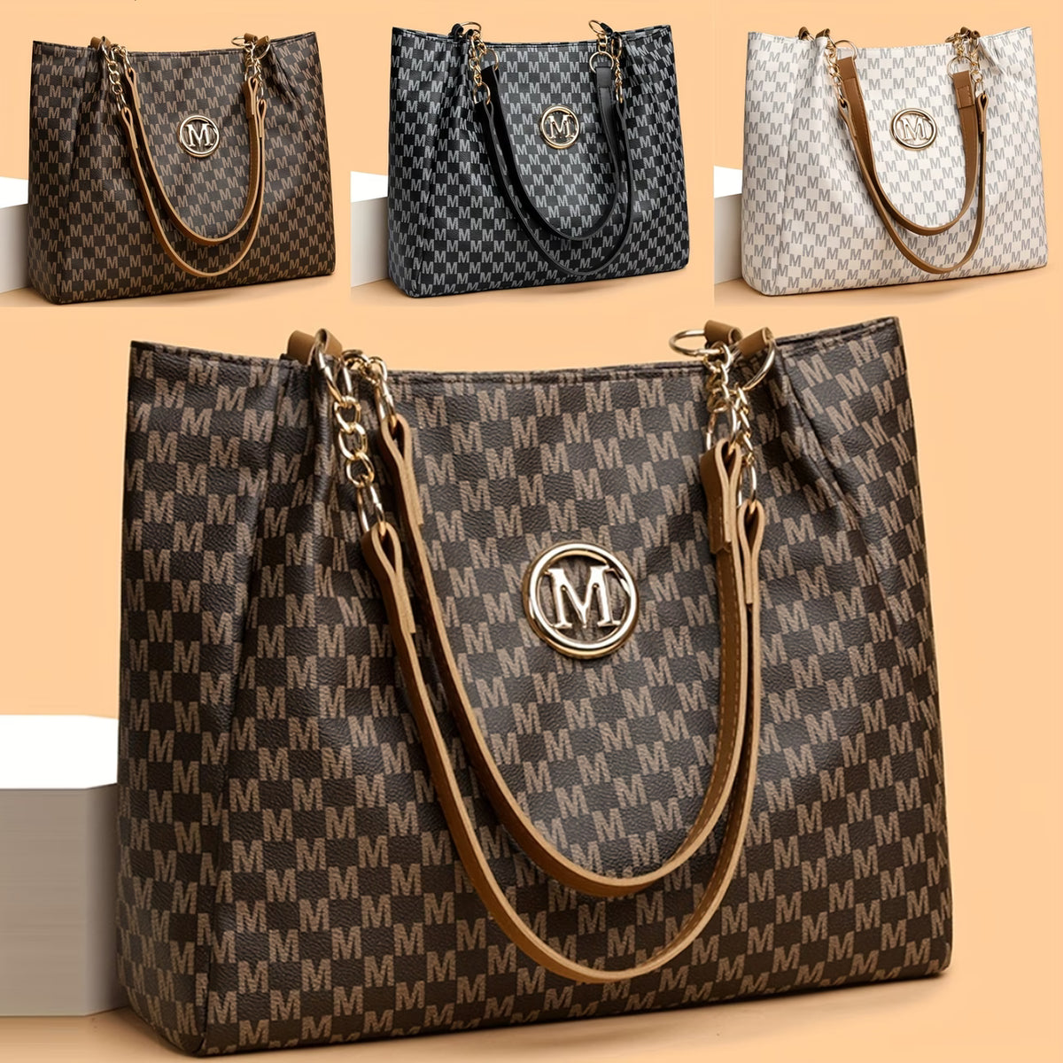 Women’s Retro Letter Print Shoulder Bag – Large Capacity