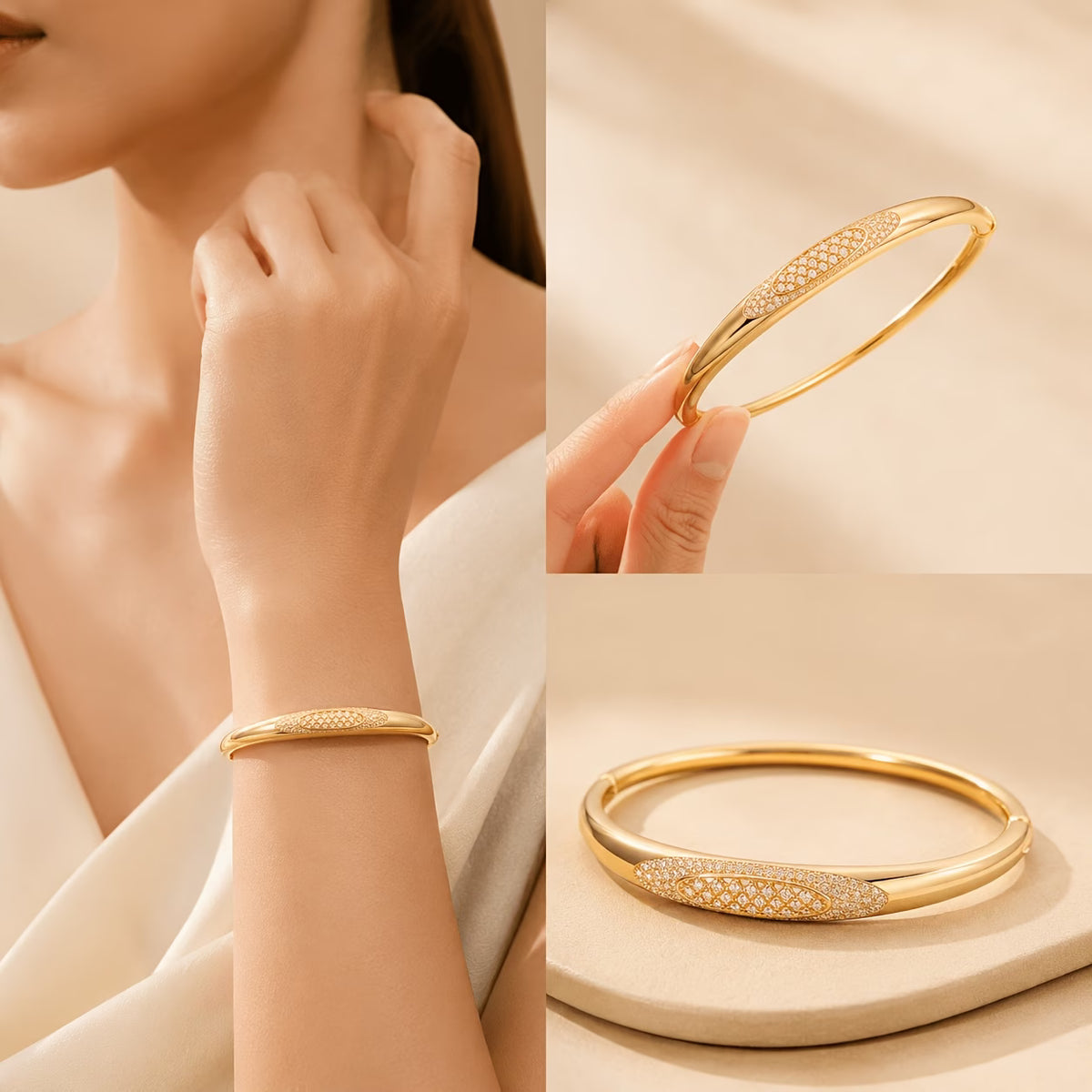 Elegant Oval Pave Zirconia Gold-Plated Bracelet