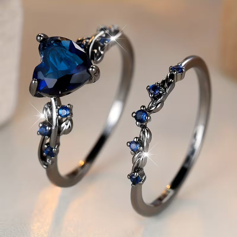 ANGOL 2pcs Versatile Classic Elegant Blue Synthetic Ring