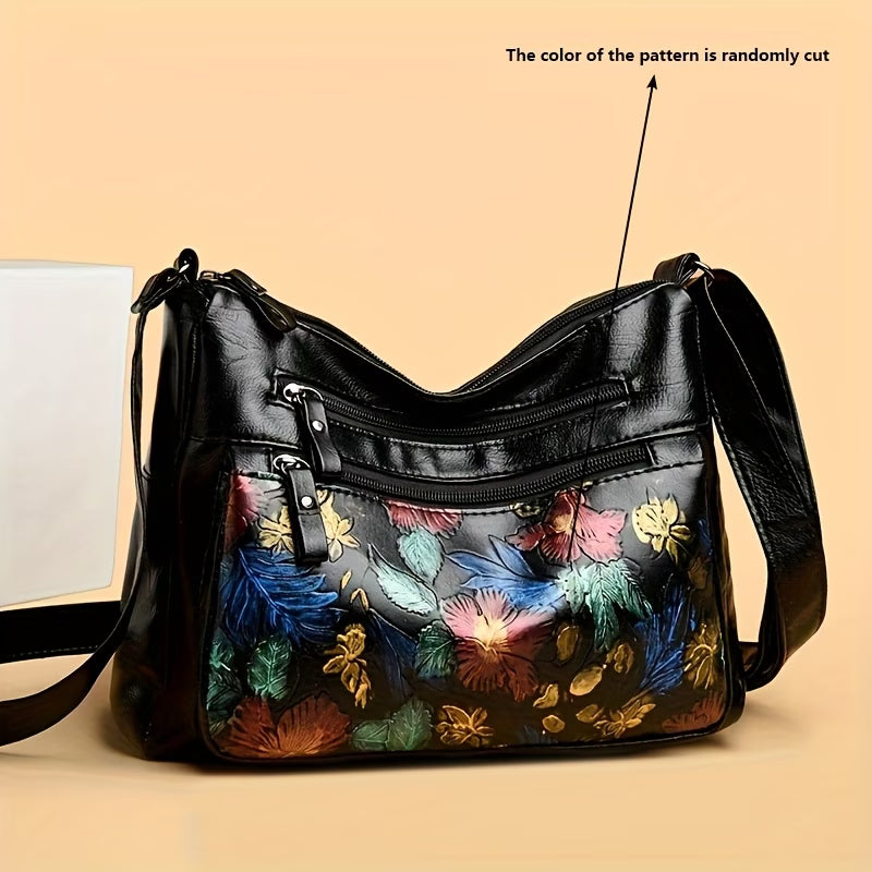 Women’s Vintage Floral Large-Capacity Crossbody Shoulder Bag