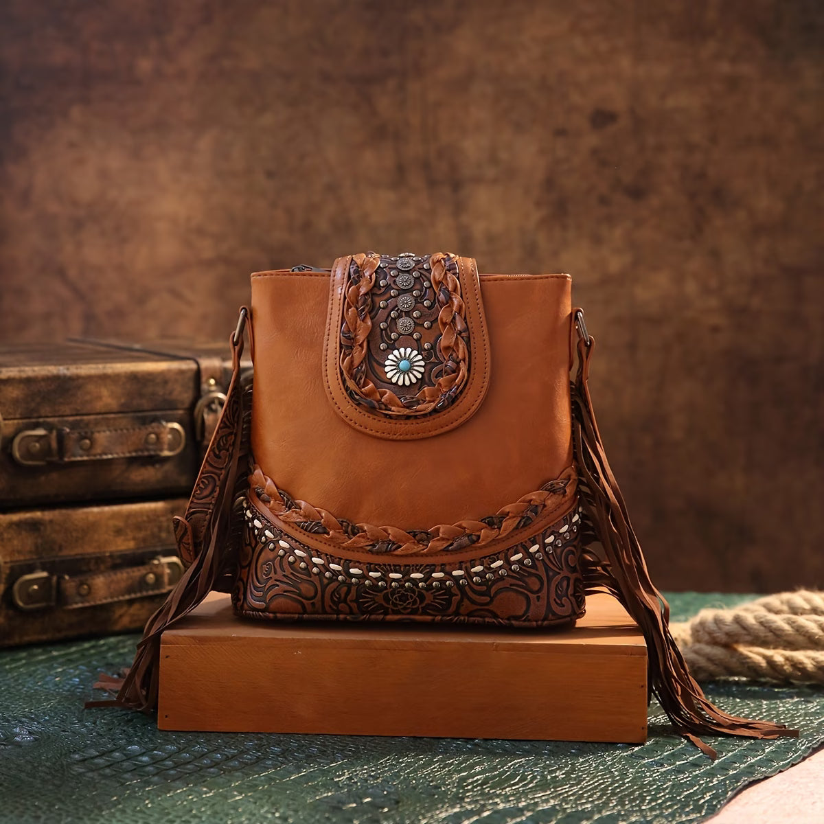 Women’s Braided Carved Tassel Shoulder Bag
