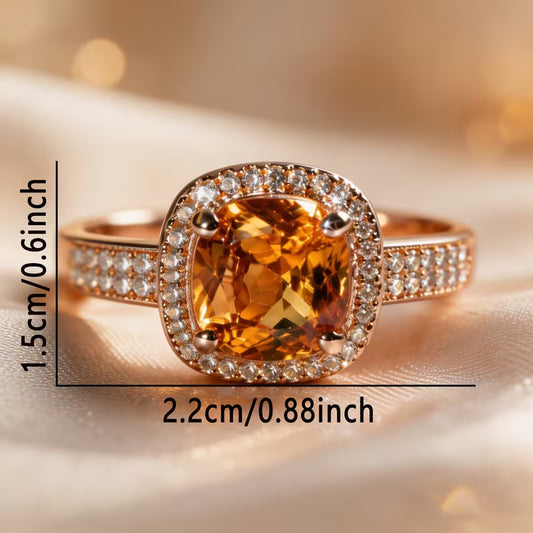 Double Row Square Halo Statement Ring