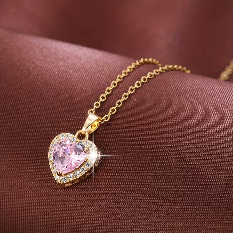 Edgy Zirconia Inlaid Heart Pendant Necklace