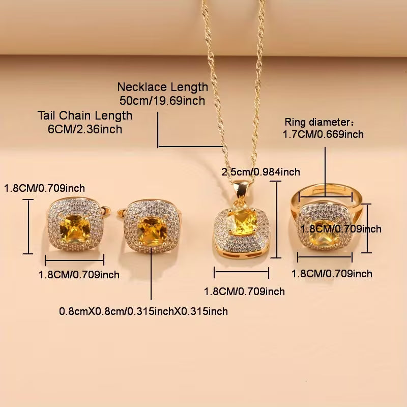 Modern Geometry Square Pendant, Necklace, Bracelet, Ring & Earrings Set