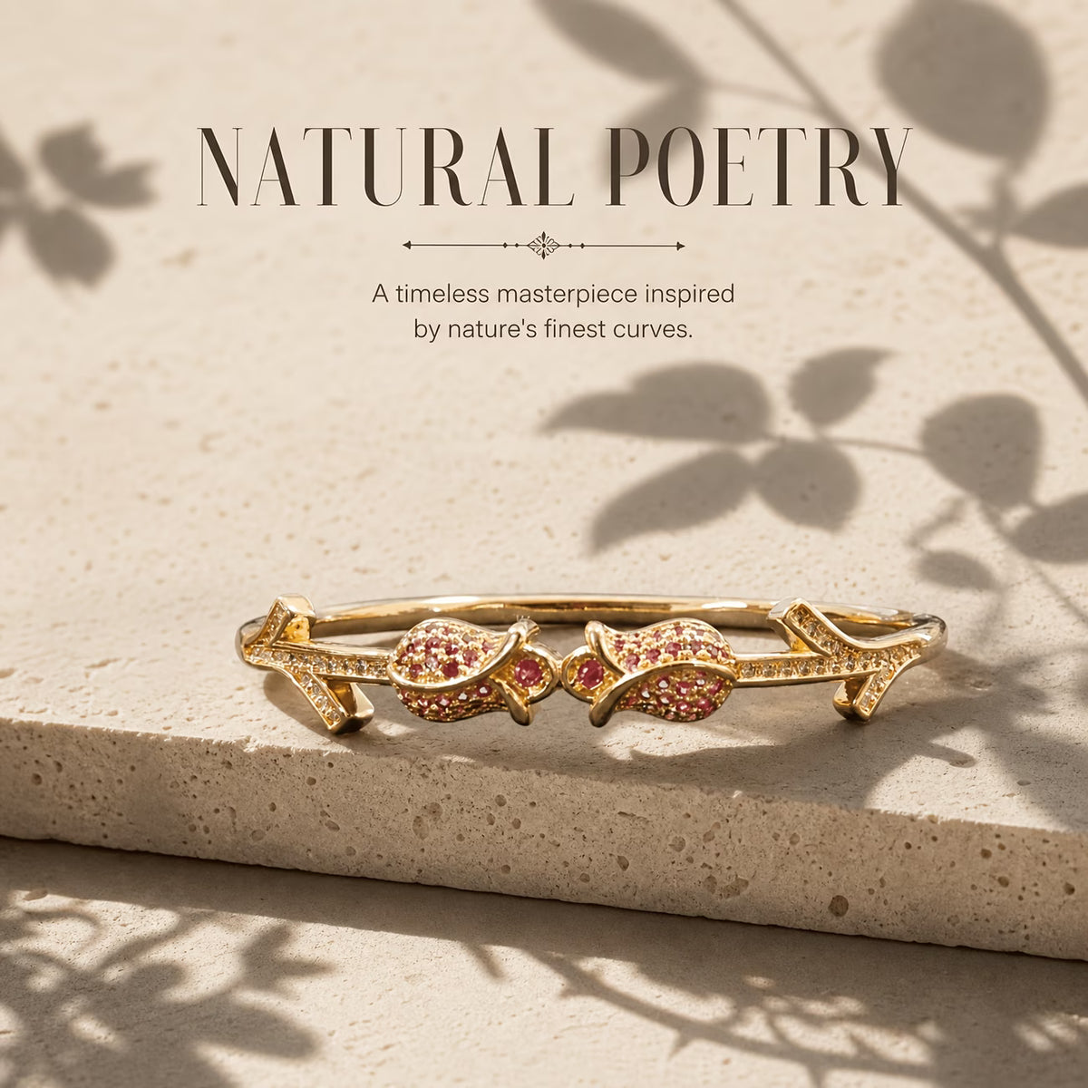 Romantic Pink Zirconia Rose Bud Golden Bracelet