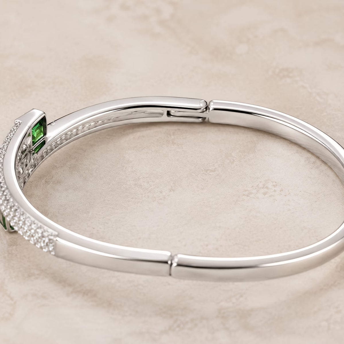 Elegant Emerald Zirconia Silver-Plated Bracelet