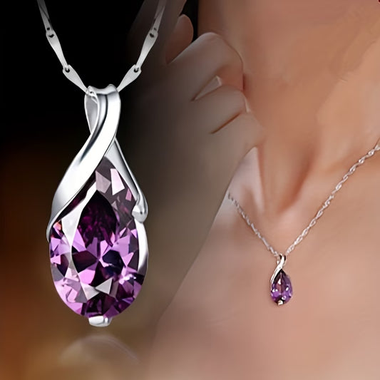 Teardrop Elegant  Amethyst Pendant Necklace