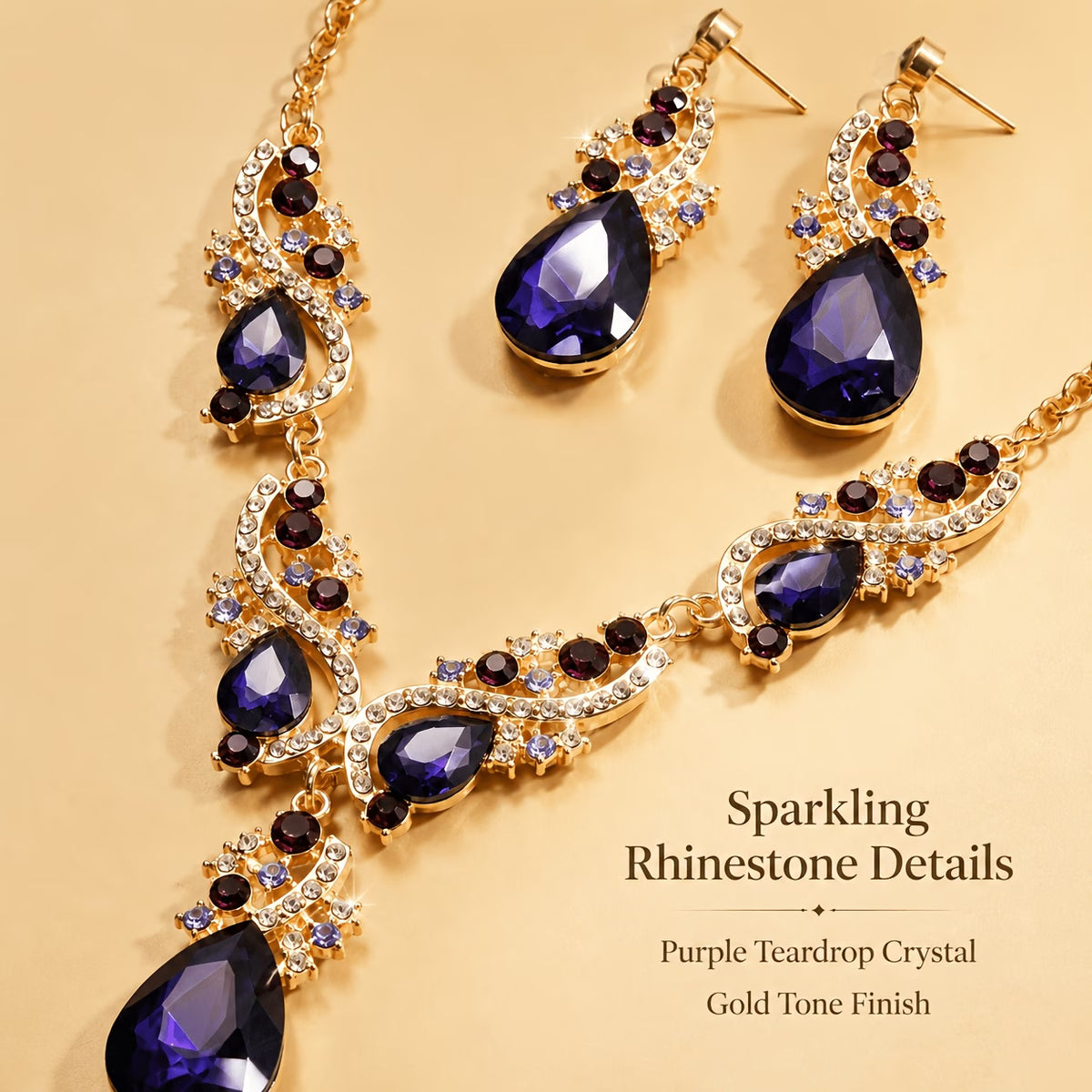 Imperial Purple Teardrop Rhinestone Jewelry Set
