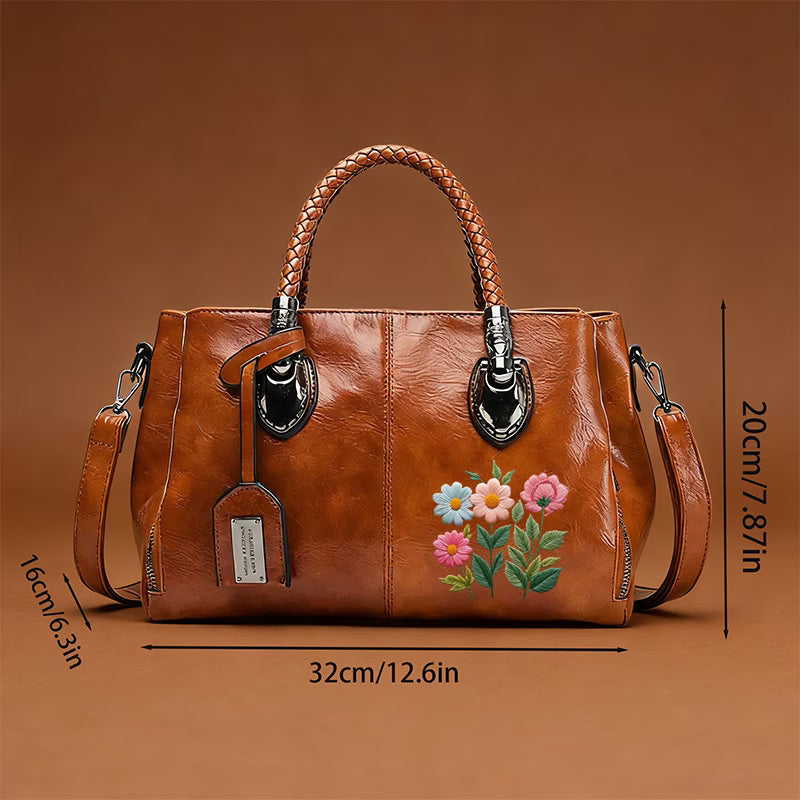 Women’s Vintage Floral Handbag – Stylish Top Handle Satchel