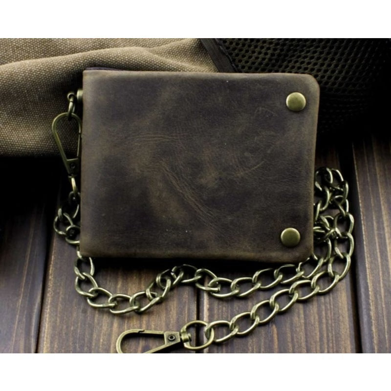 Men’s Biker Chain Wallet with Dual Brass Snap Buttons