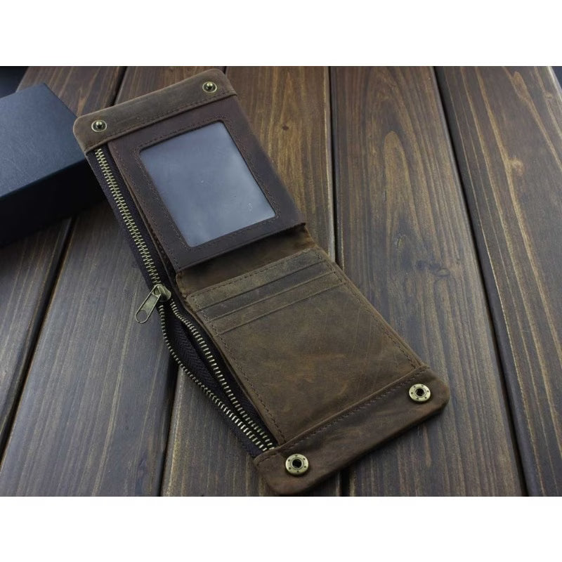 Men’s Biker Chain Wallet with Dual Brass Snap Buttons