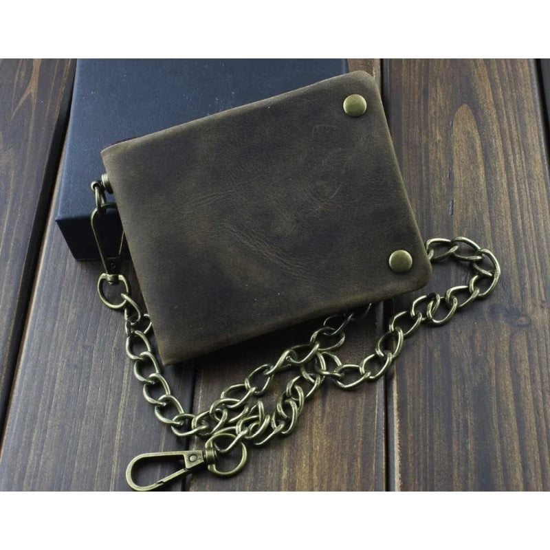 Men’s Biker Chain Wallet with Dual Brass Snap Buttons