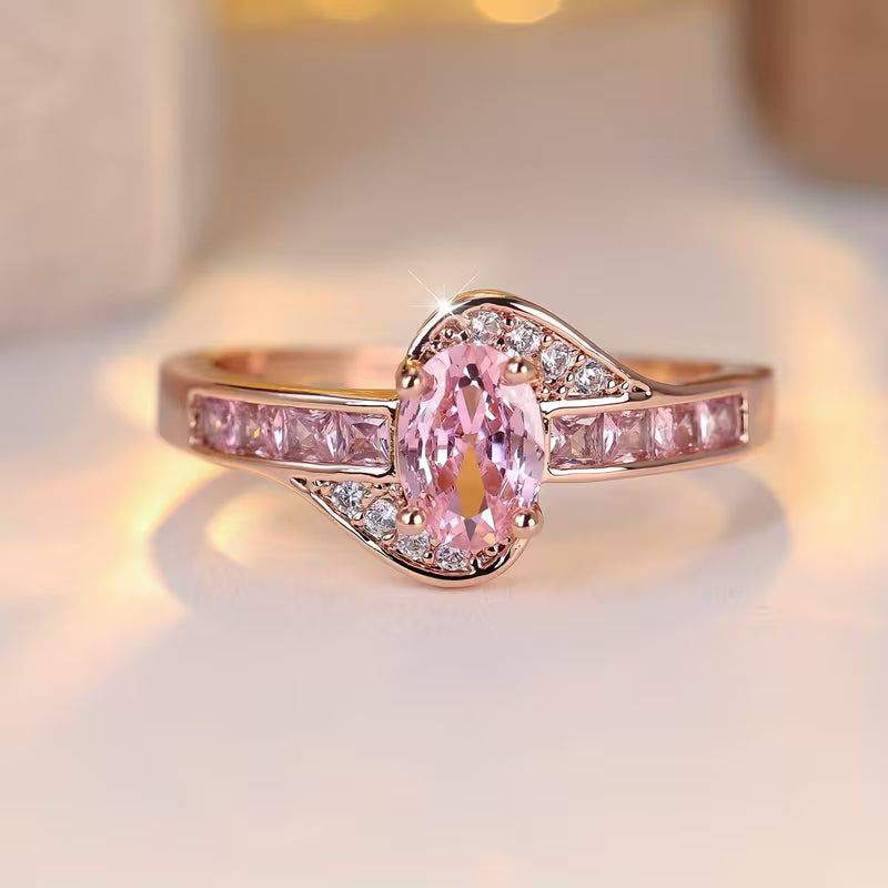 Luxurious Pink Synthetic Zirconia Golden Plated Ring