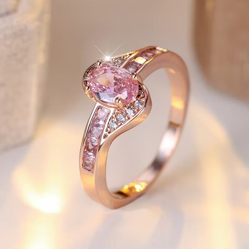 Luxurious Pink Synthetic Zirconia Golden Plated Ring