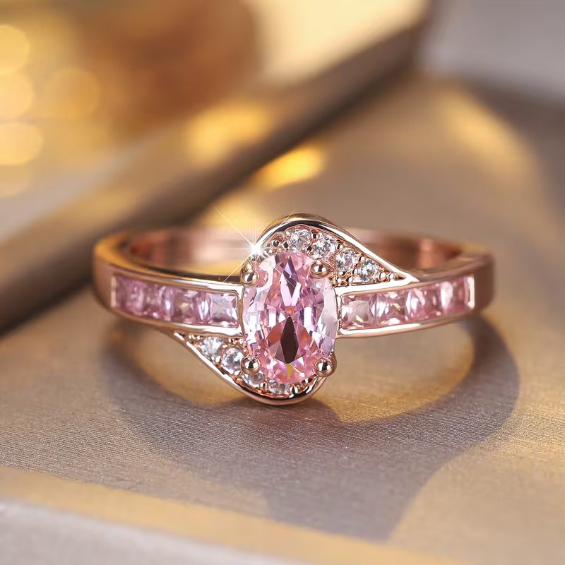 Luxurious Pink Synthetic Zirconia Golden Plated Ring