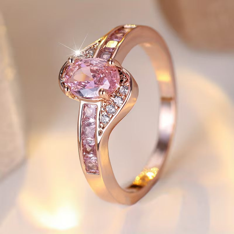 Luxurious Pink Synthetic Zirconia Golden Plated Ring