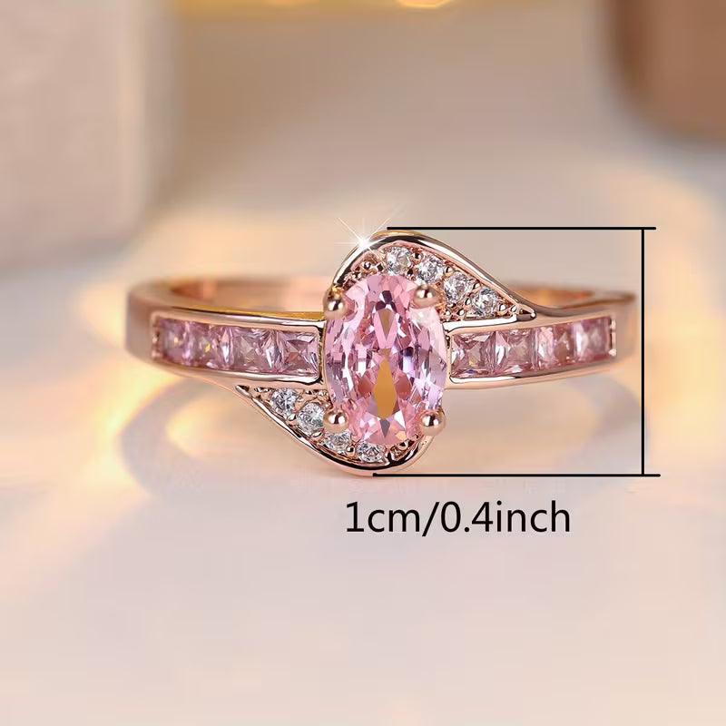 Luxurious Pink Synthetic Zirconia Golden Plated Ring