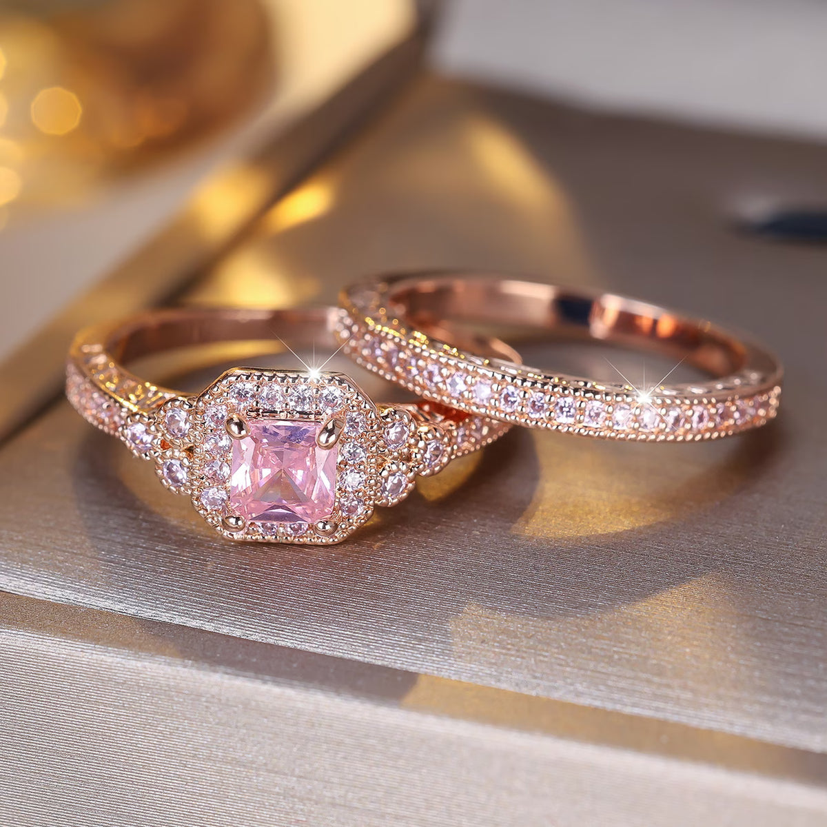 Luxurious Pink Sparkle Promise Rings