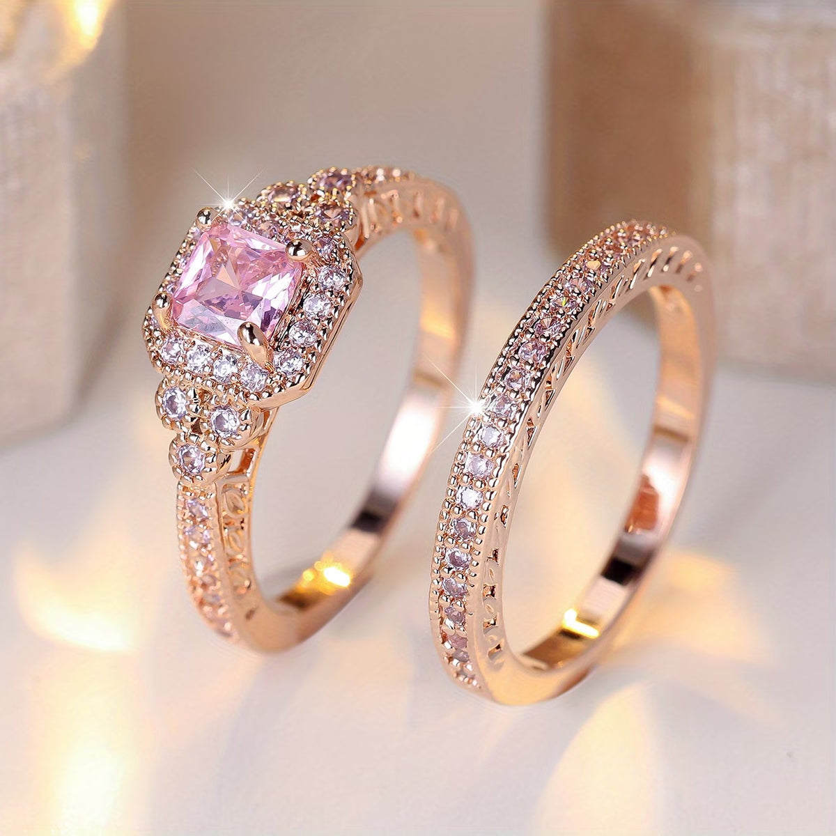 Luxurious Pink Sparkle Promise Rings