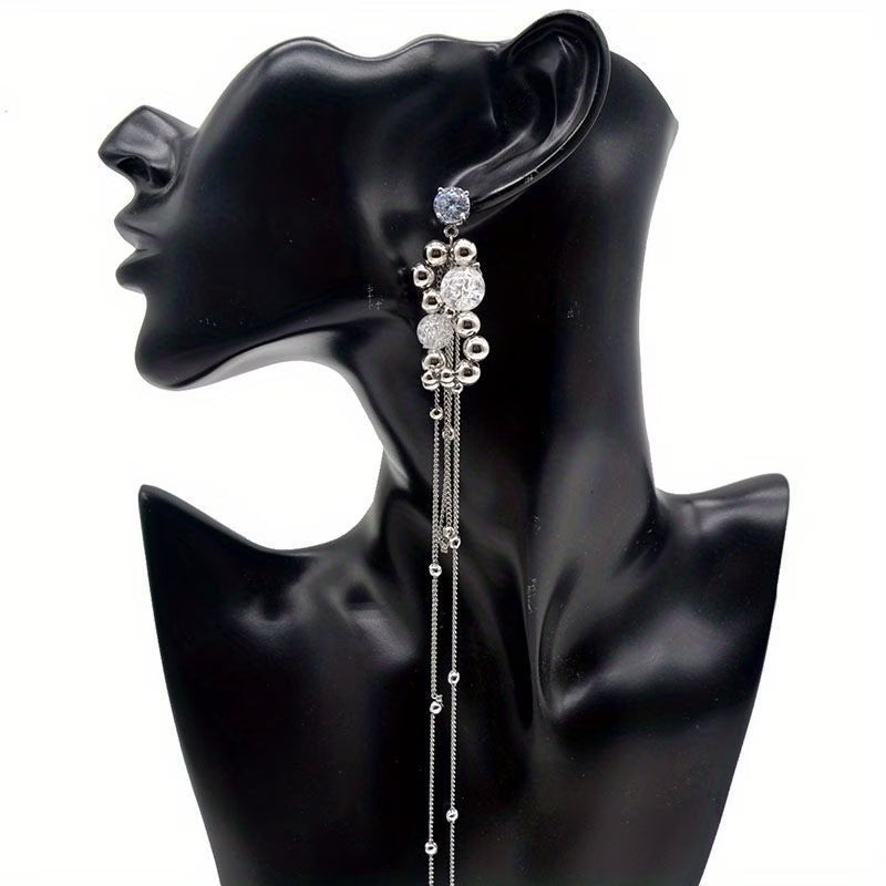 Stylish & Elegant Extra Long Tassel Crystal Earrings