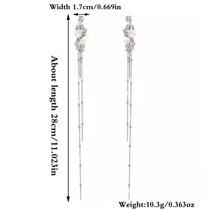Stylish & Elegant Extra Long Tassel Crystal Earrings