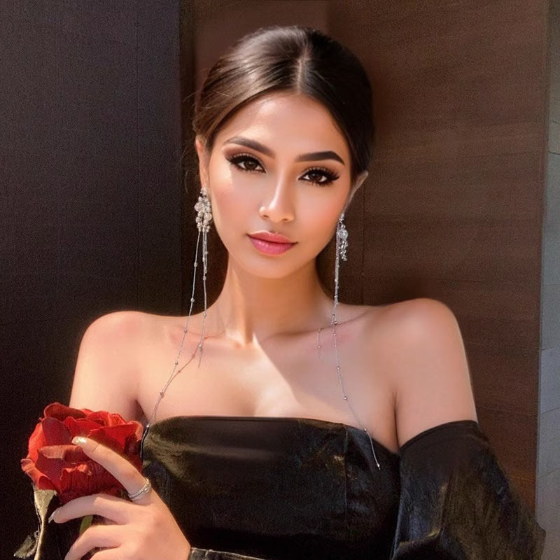 Stylish & Elegant Extra Long Tassel Crystal Earrings