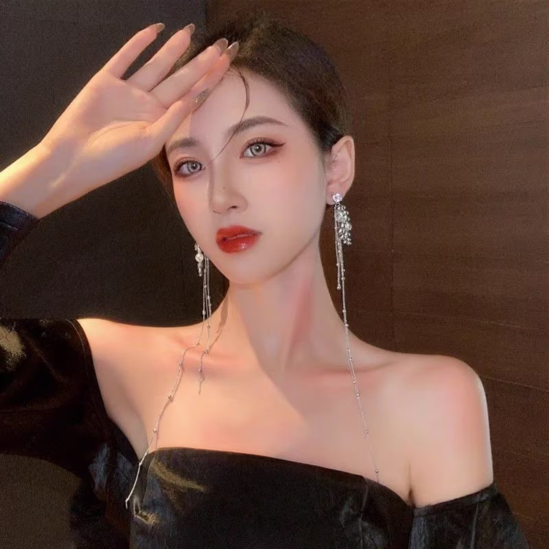 Stylish & Elegant Extra Long Tassel Crystal Earrings