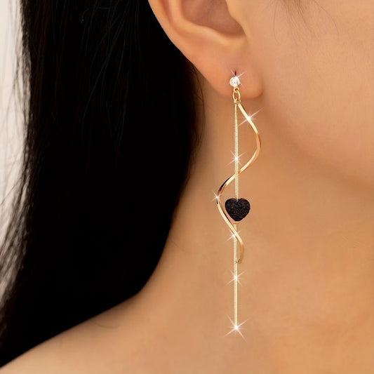 S-Shaped Long Tassel Elegant Heart Earrings