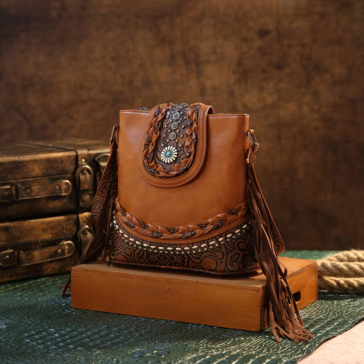 Women’s Braided Carved Tassel Shoulder Bag