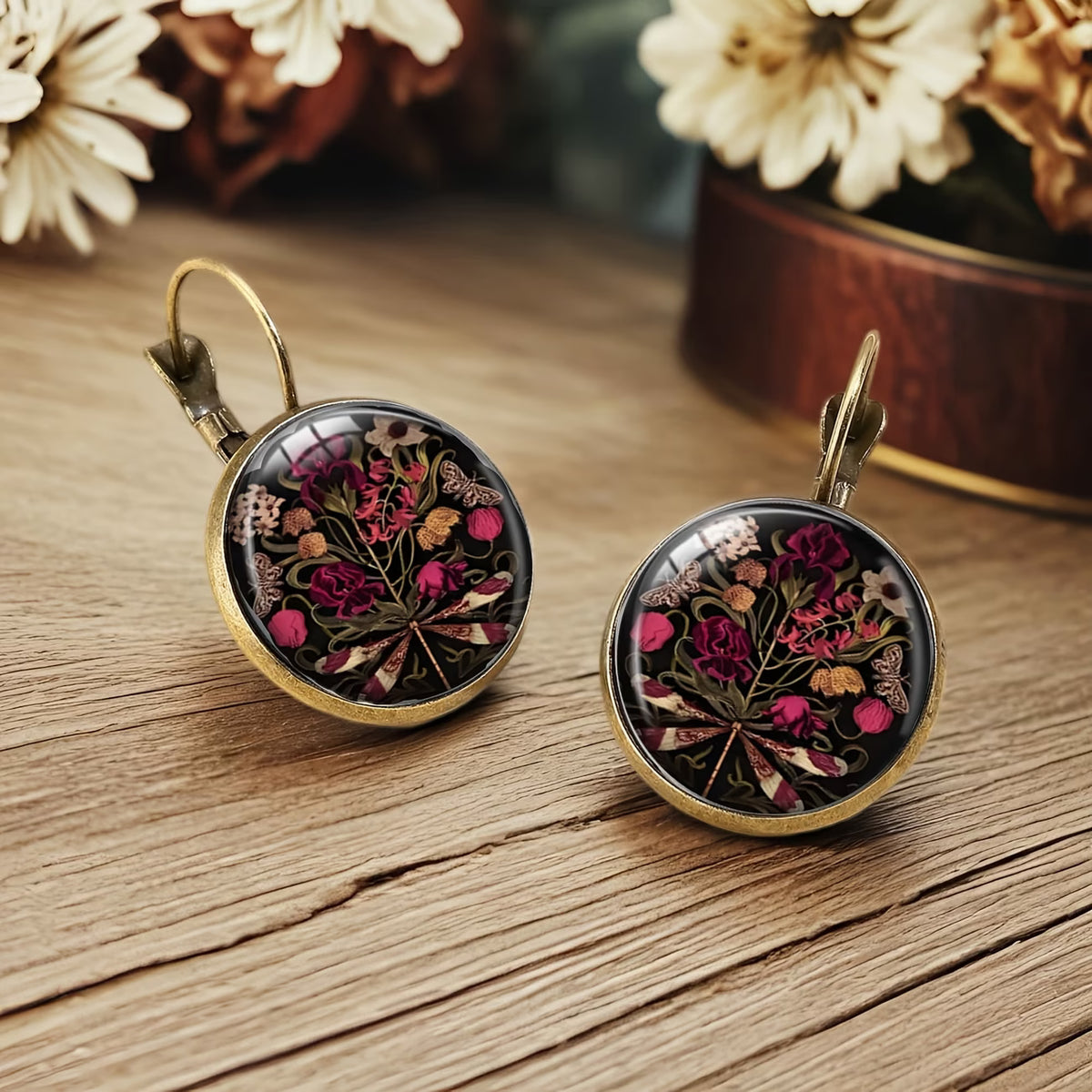Midnight Bloom Peony & Rose Earrings