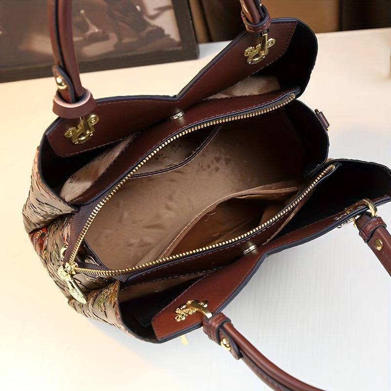 Women’s Hand-Painted Floral Handbag – Vintage Autumn Style