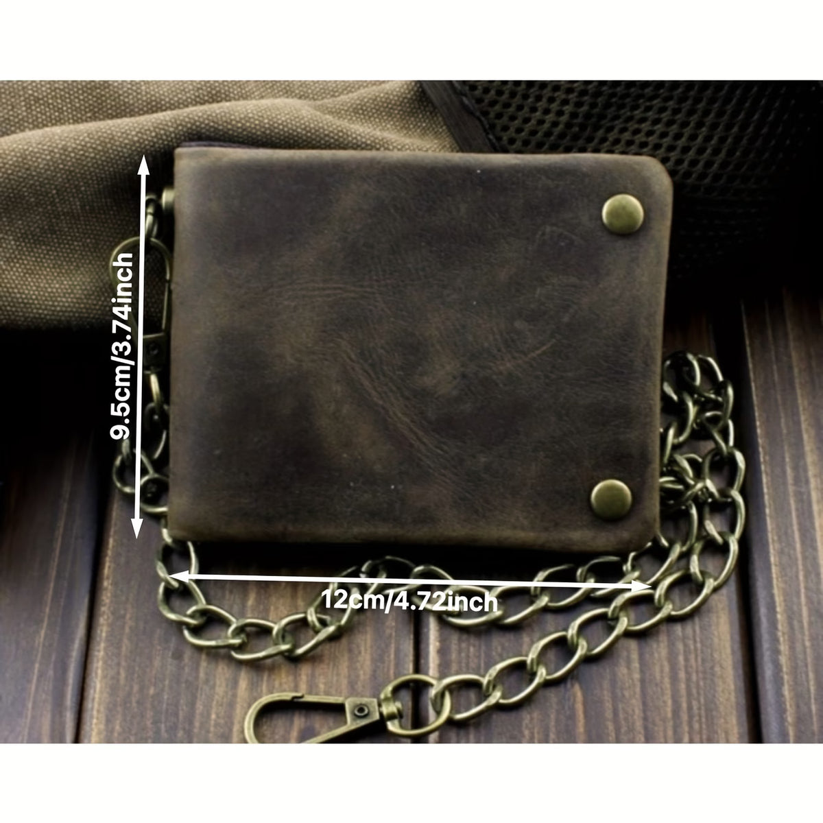 Men’s Biker Chain Wallet with Dual Brass Snap Buttons