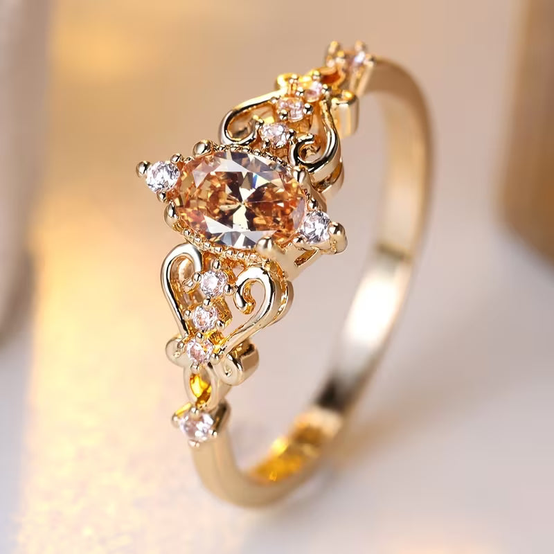 Angol Luxurious Yellow Oval-cut Synthetic Zirconia Ring
