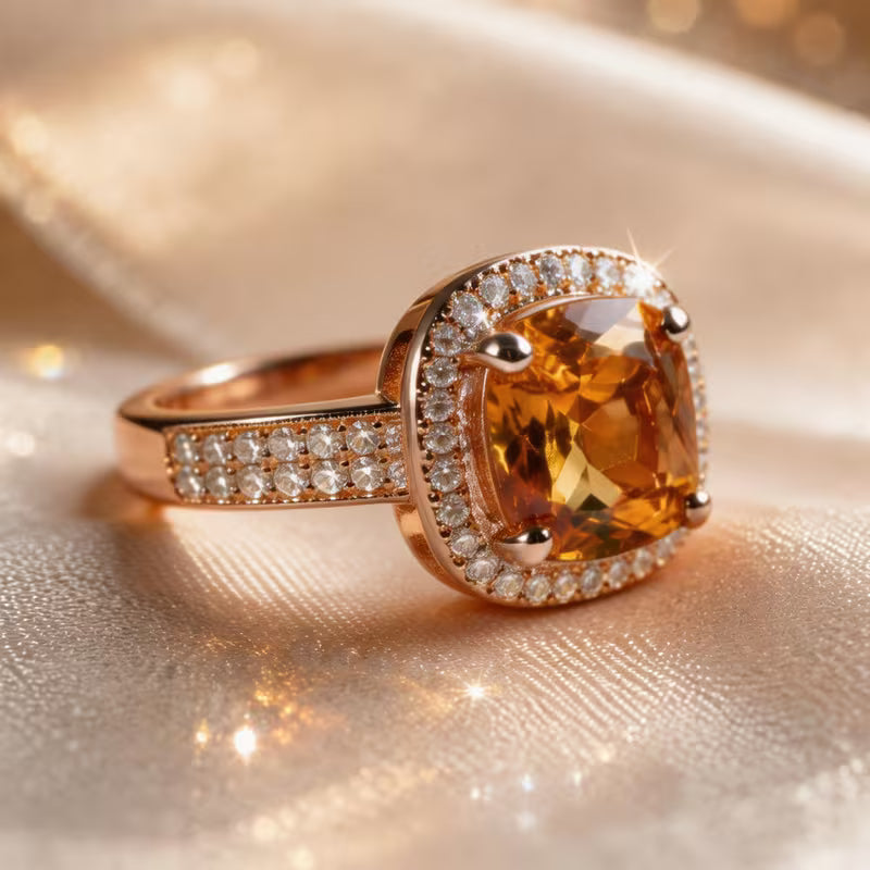 Double Row Square Halo Statement Ring