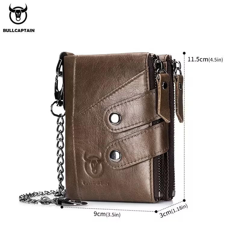 BullCaptain Men’s Genuine Leather Multi-Card Wallet – Large Capacity