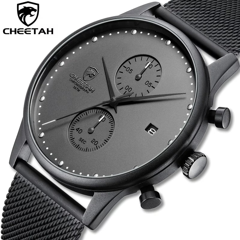 CHEETAH Men’s Quartz Chronograph Stainless Steel Mesh Strap Watch