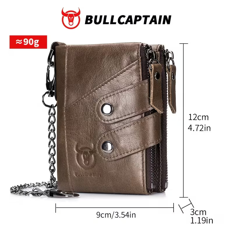 BullCaptain Men’s Genuine Leather Multi-Card Wallet – Large Capacity