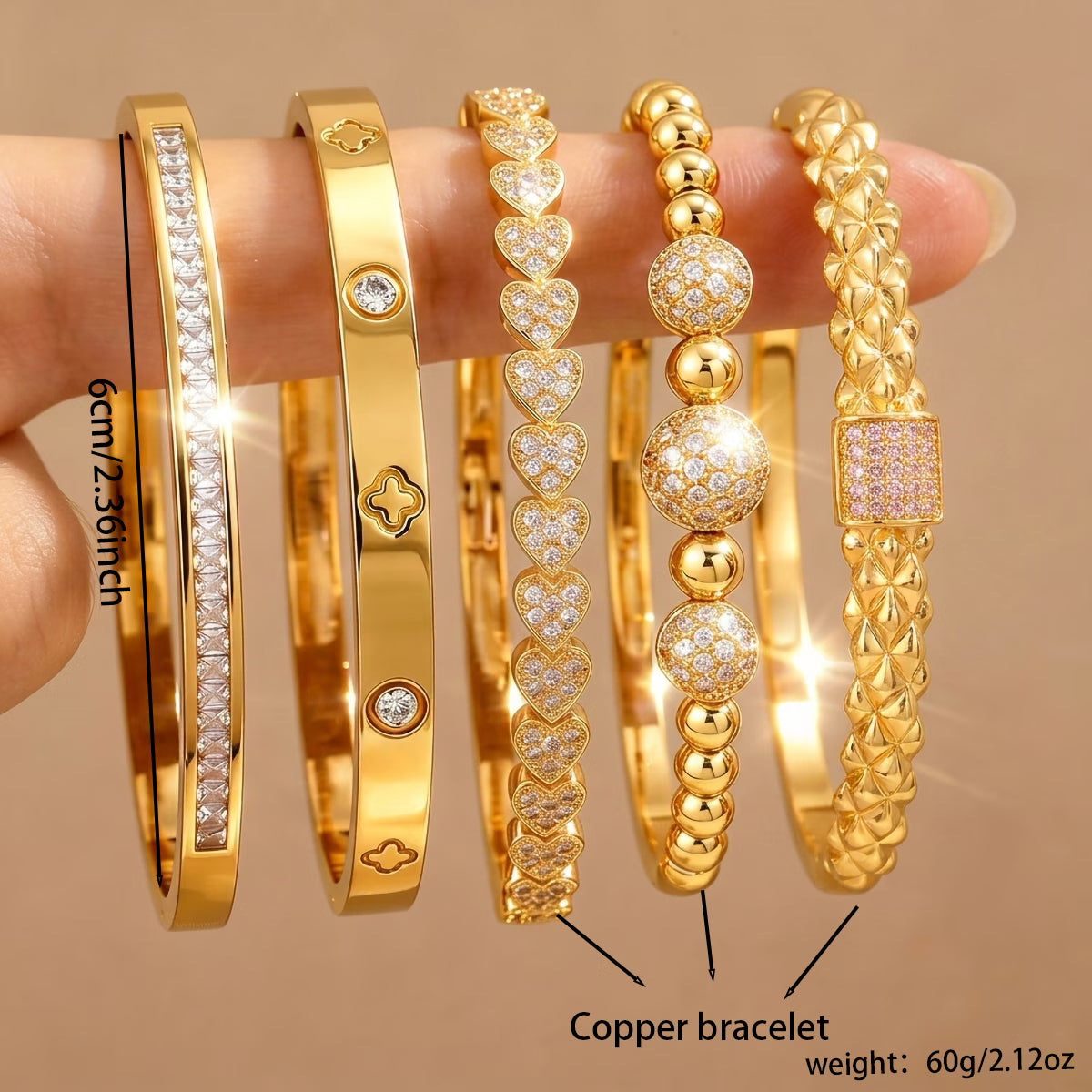 5-Piece Trendy Jewelry Copper & Stainless Steel Bracelet Set