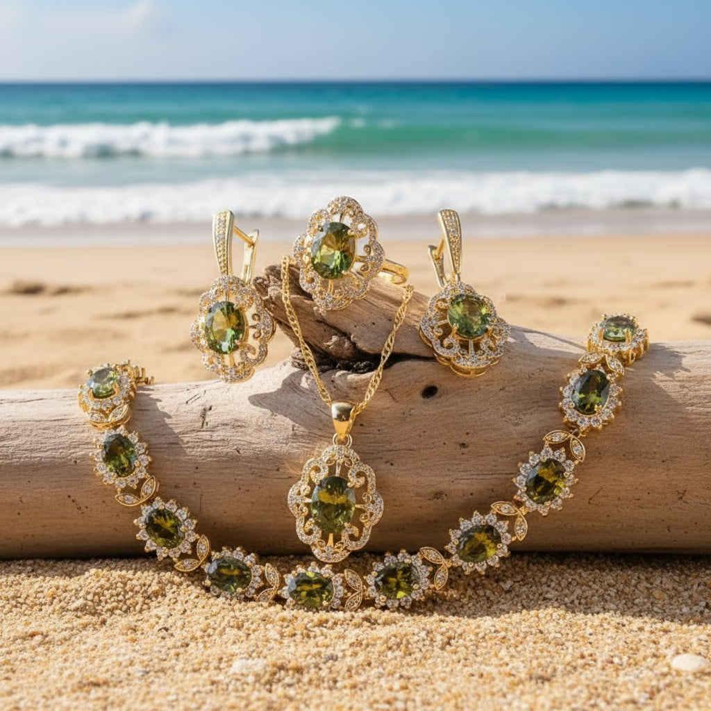 Arabesque Royal Olive Green Zirconia Jewelry Set